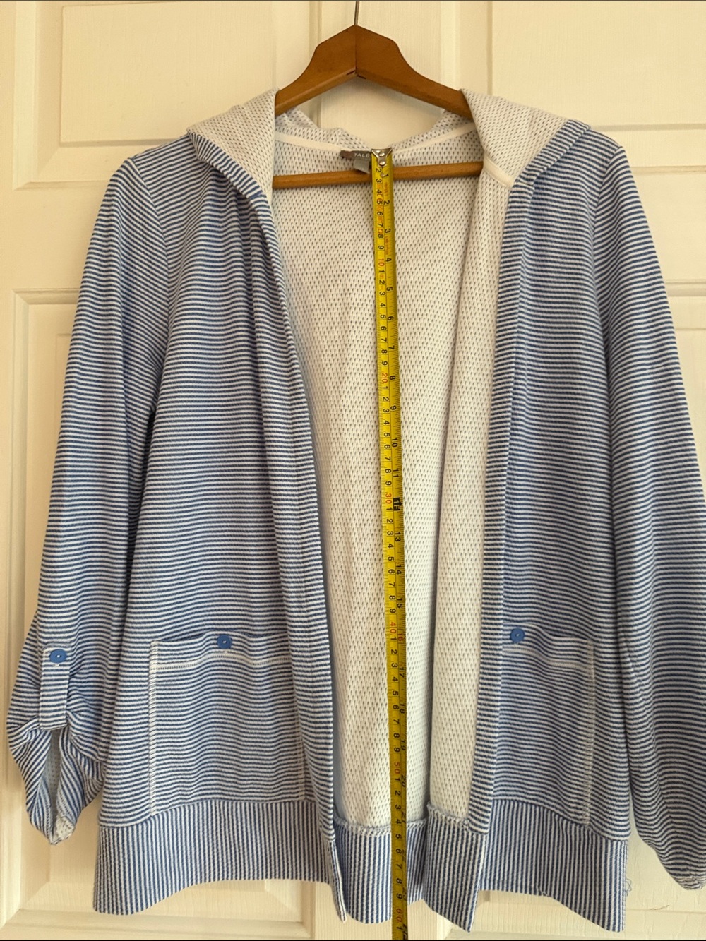 Talbots Navy and White Striped Open-Front Cardigan - Picture 8 of 9